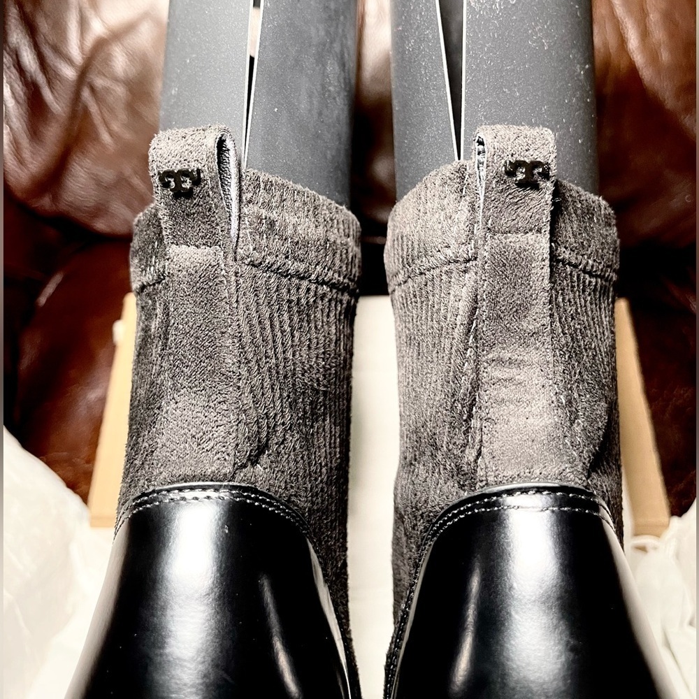 Tory Burch velvet sock booty block heels, NAPA leather black US 8.5 - Picture 9 of 10